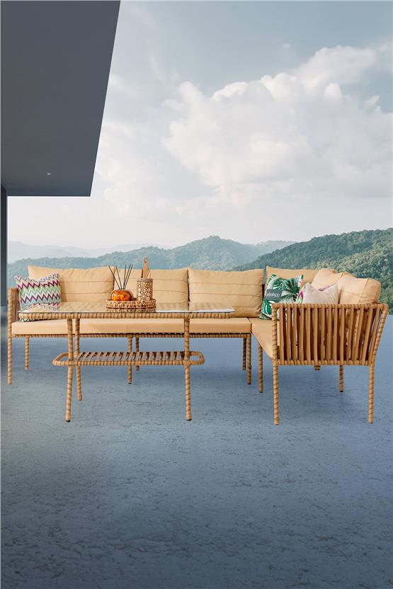 Eymense Hilda Metal Bahçe Grubu Köşe Takımı Sütlü Kahve