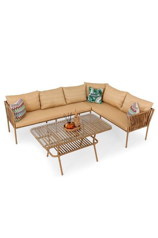 Eymense Hilda Metal Bahçe Grubu Köşe Takımı Sütlü Kahve