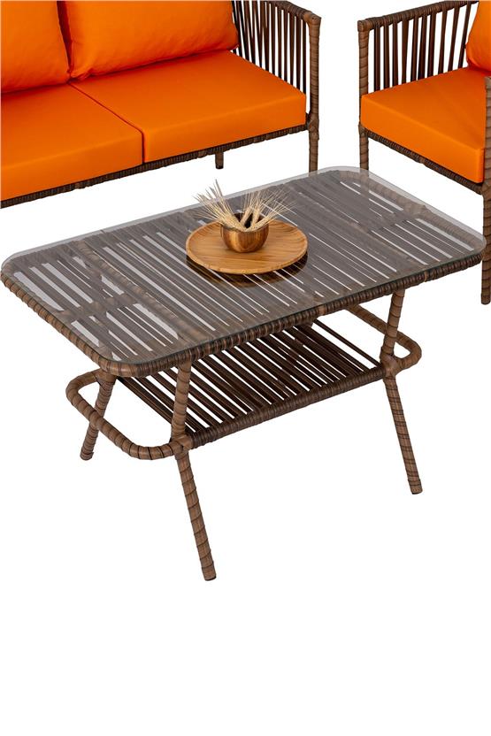 Eymense Hilda Metal Bahçe Oturma Grubu Turuncu 2+1+1+Sehpa Turuncu