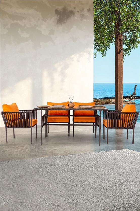 Eymense Hilda Metal Bahçe Yemek Takımı Turuncu 6 Kişilik