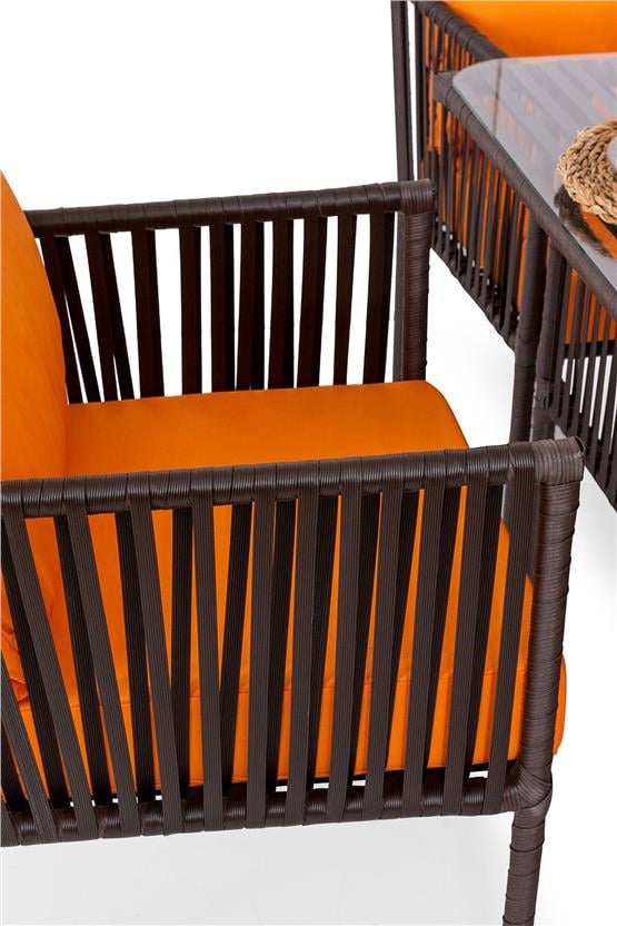 Eymense Hilda Metal Bahçe Yemek Takımı Turuncu 6 Kişilik