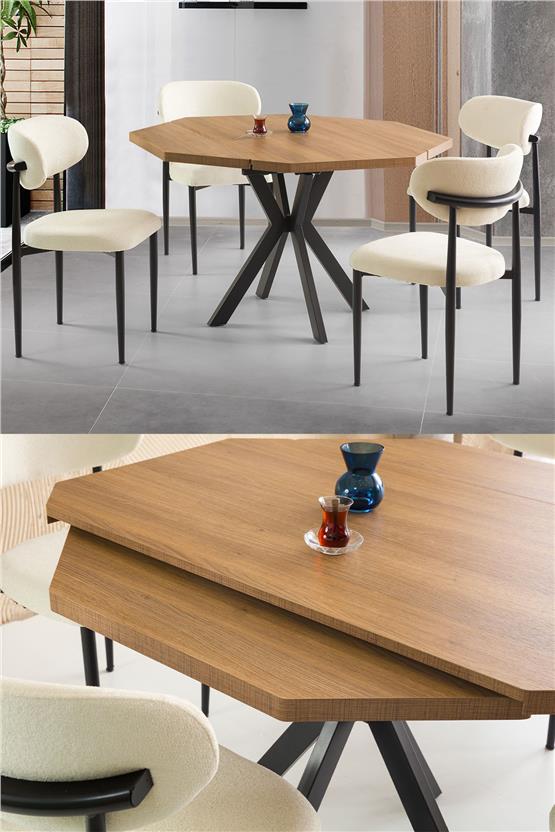 Eymense Hisar 4 Sandalyeli Açılır Mutfak Masa Takımı Meşe