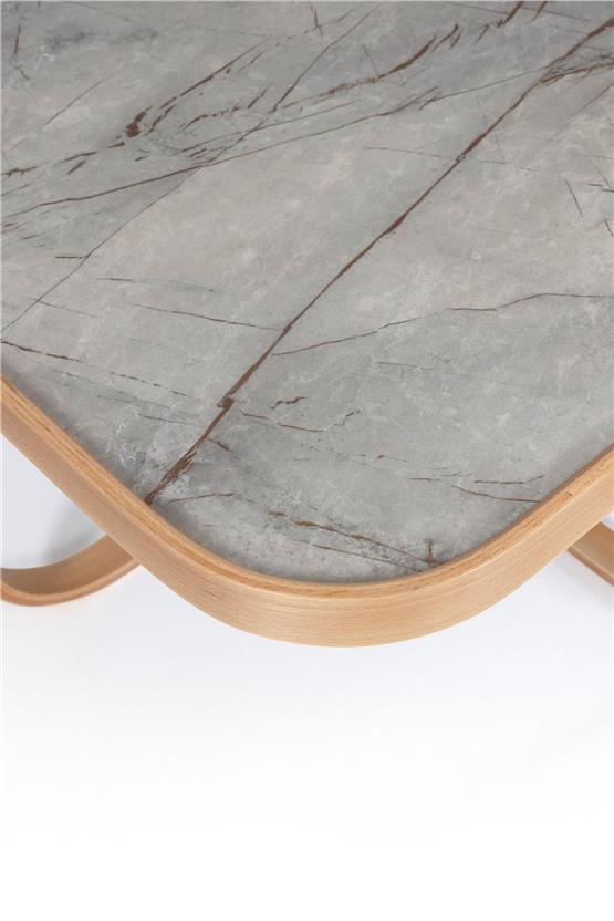 Eymense Hisar Gri Mermerli Meşe Yan Sehpalı İkili Orta Sehpa Gri