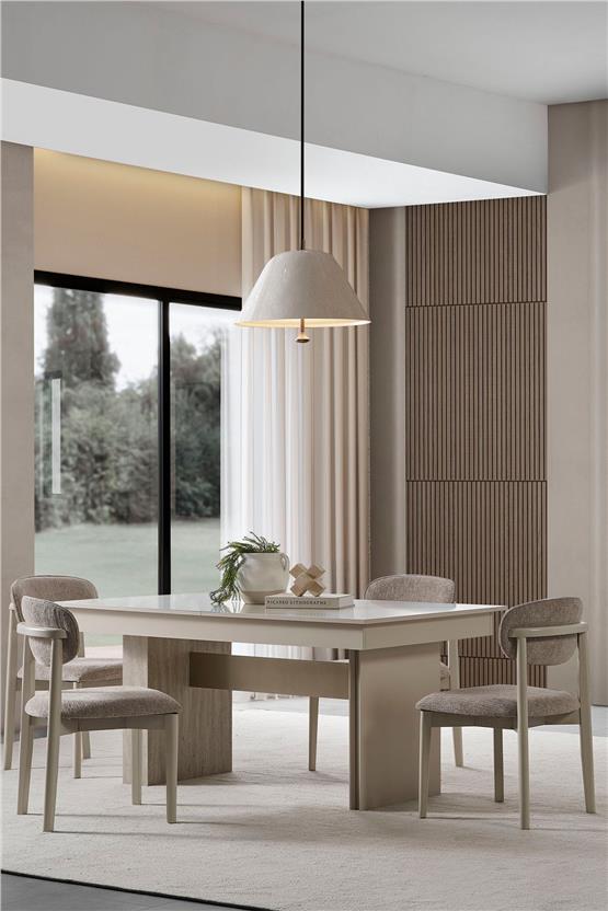 Eymense Hitit 4 Sandalyeli Yemek Masa Takımı Krem