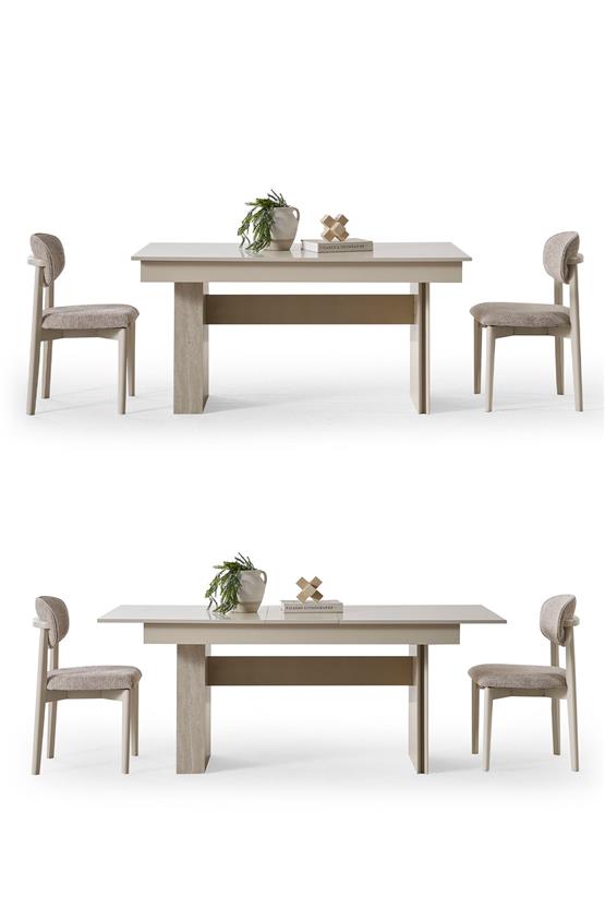 Eymense Hitit 4 Sandalyeli Yemek Masa Takımı Krem