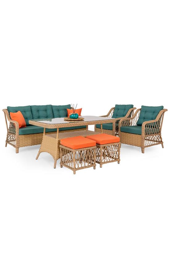 Eymense Ilgaz Alüminyum Bahçe Oturma Grubu 3+1+1+Sehpa+2 Puf Yeşil