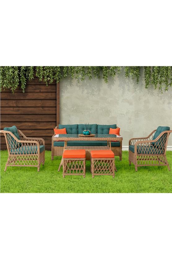 Eymense Ilgaz Alüminyum Bahçe Oturma Grubu 3+1+1+Sehpa+2 Puf Yeşil