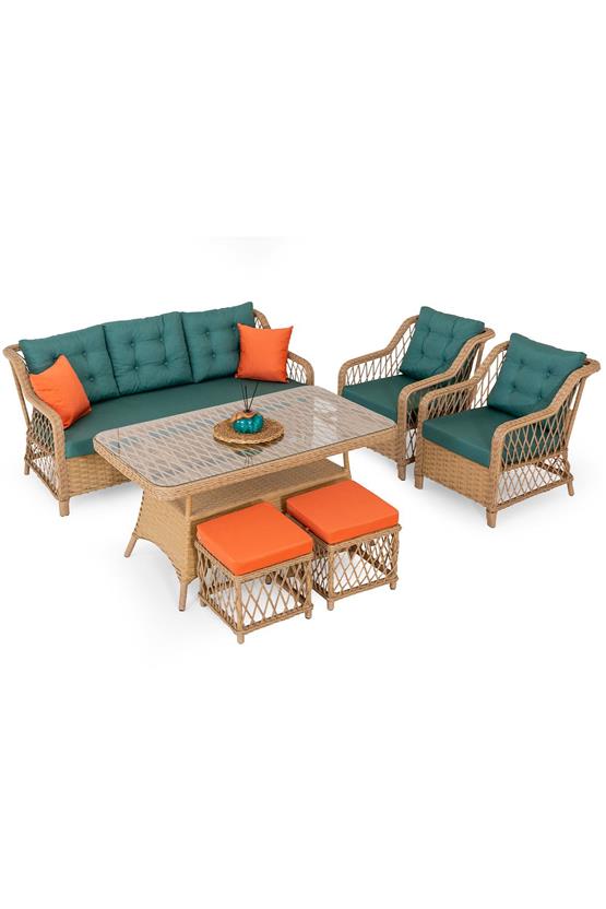 Eymense Ilgaz Alüminyum Bahçe Oturma Grubu 3+1+1+Sehpa+2 Puf Yeşil