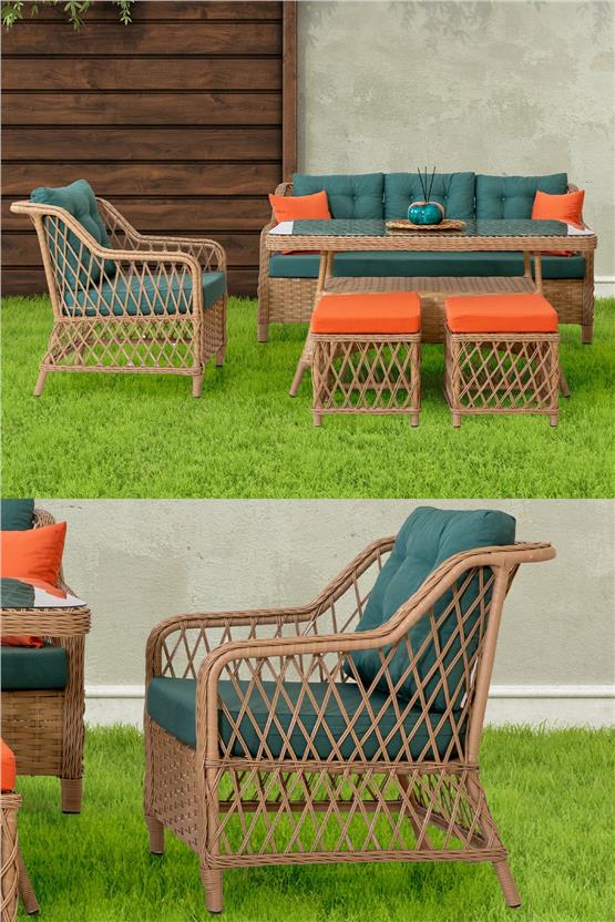 Eymense Ilgaz Alüminyum Bahçe Oturma Grubu 3+1+1+Sehpa+2 Puf Yeşil