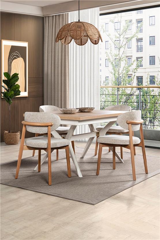 Eymense İpek 6 Sandalyeli Yemek Odası Takımı Krem