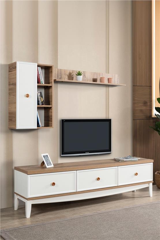 Eymense İpek Tv Ünitesi Seti Krem