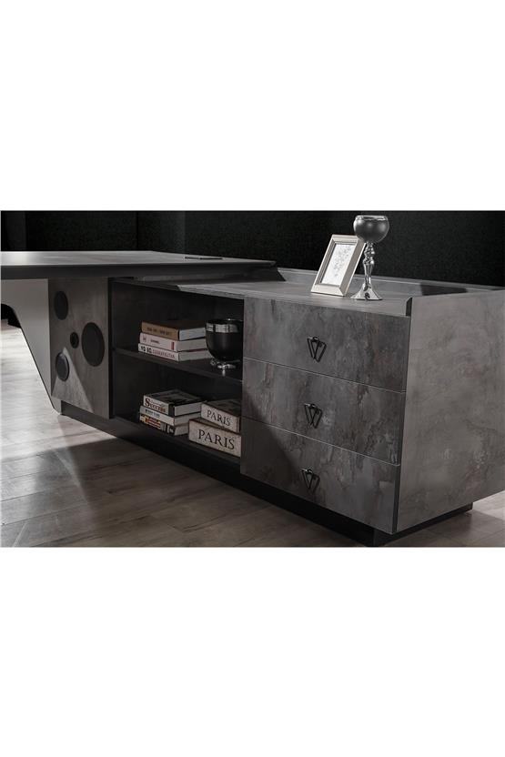 Eymense İroni Alfa Ses Sistemli Kablosuz Şarjlı Ofis Çalışma Masası Antrasit