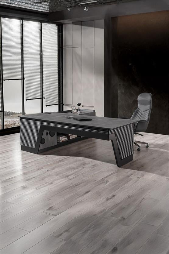 Eymense İroni Alfa Ses Sistemli Kablosuz Şarjlı Ofis Çalışma Masası Antrasit