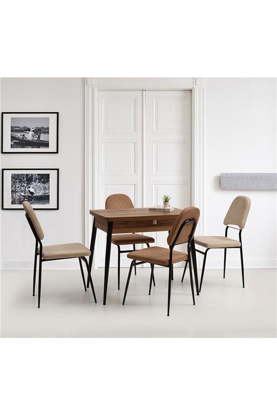 Eymense Kemençe 4 Sandalyeli Mutfak Masa Takımı Renkli