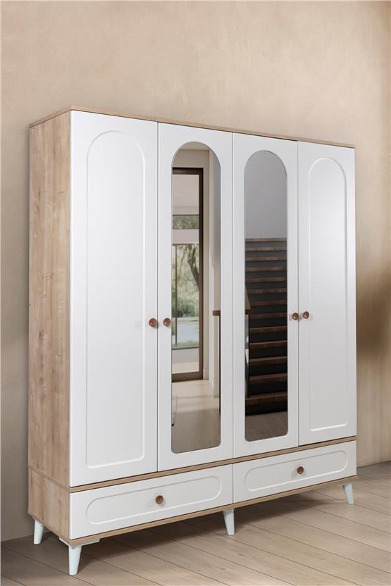 Eymense Kemer 4 Kapaklı Gardırop Dolap Krem