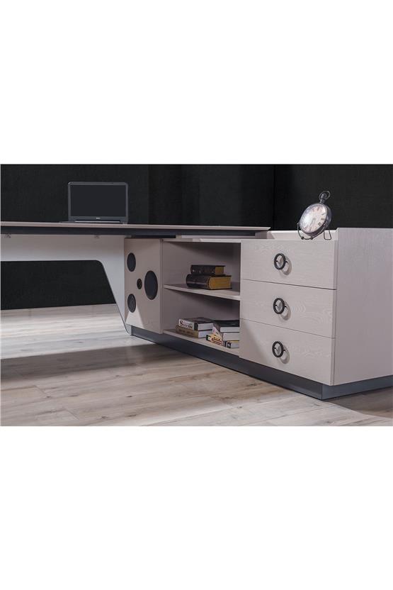 Eymense Kumsal Alfa Ses Sistemli Kablosuz Şarjlı Ofis Çalışma Masası Krem