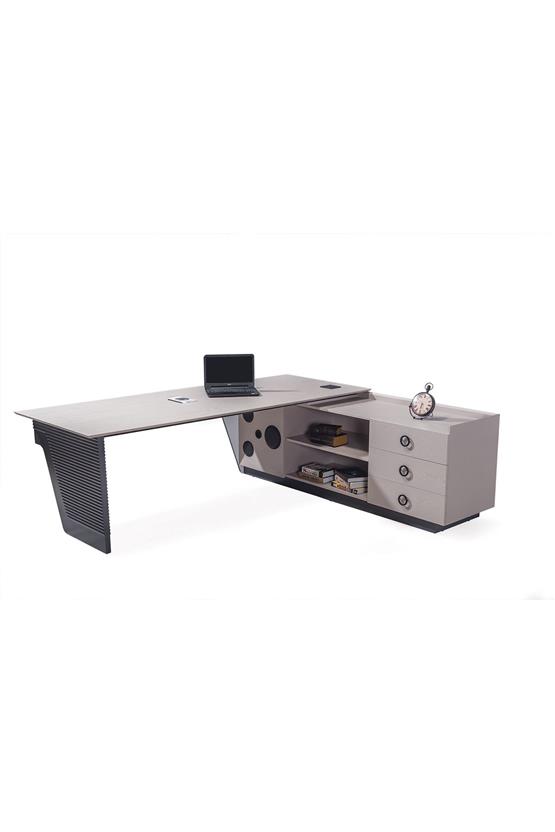 Eymense Kumsal Alfa Ses Sistemli Kablosuz Şarjlı Ofis Çalışma Masası Krem