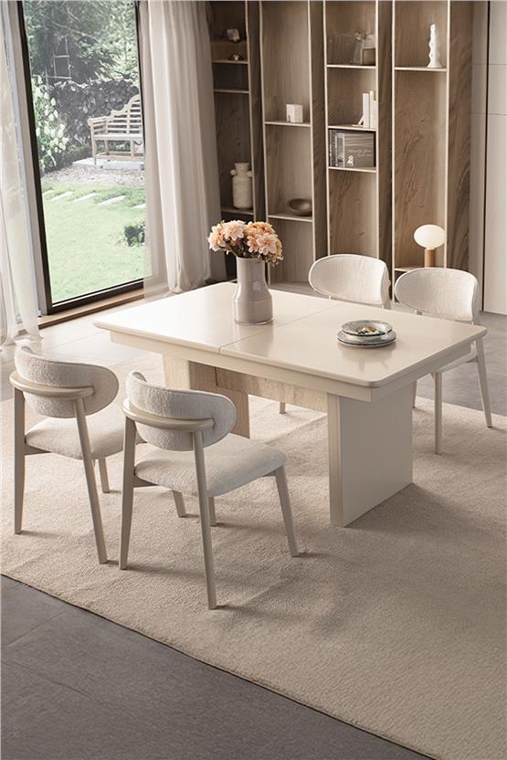 Eymense Kyoto 4 Sandalyeli Modern Yemek Masa Takımı Krem