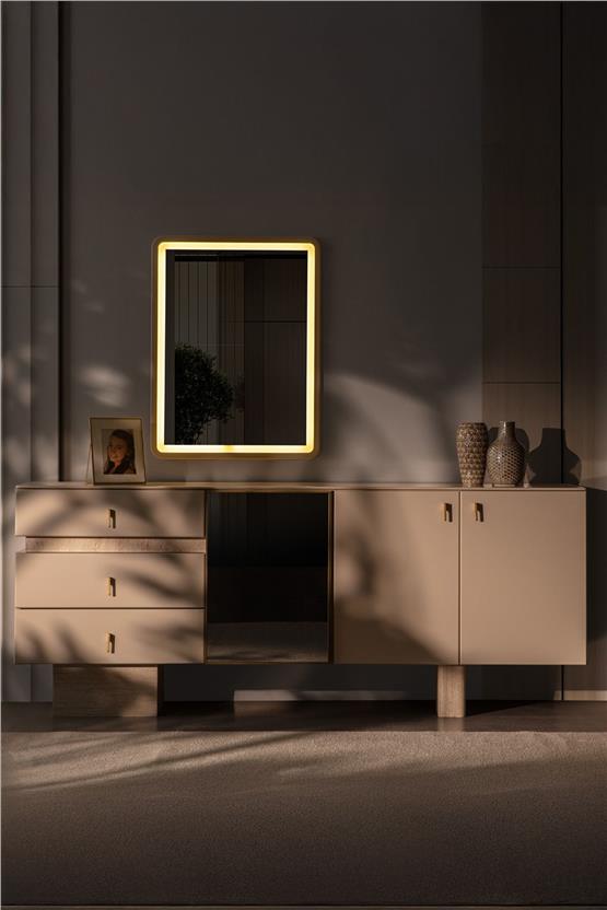 Eymense Kyoto Aynalı Yemek Odası Konsolu Krem