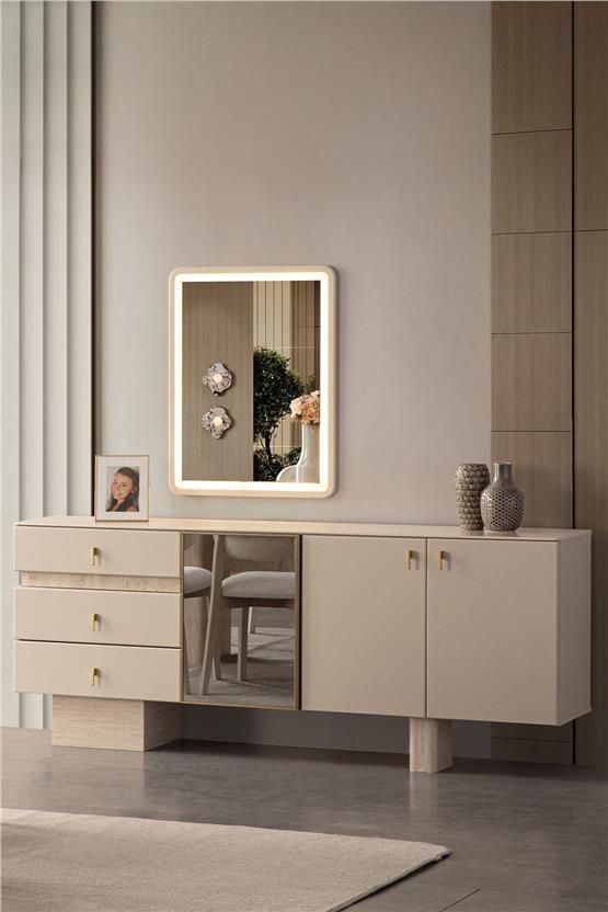 Eymense Kyoto Aynalı Yemek Odası Konsolu Krem