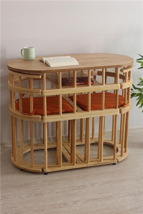 Eymense Latte Bahçe Balkon Mutfak Bohem Huş Masa Sandalye Takımı Kiremit