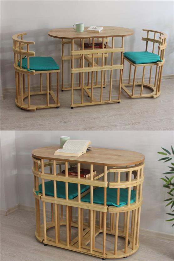 Eymense Latte Bahçe Balkon Mutfak Bohem Huş Masa Sandalye Takımı Yeşil