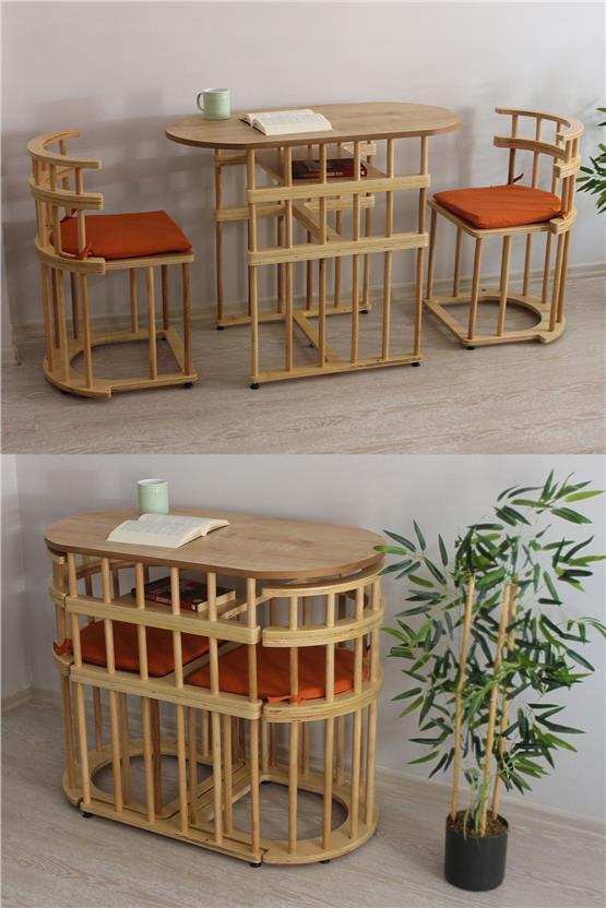 Eymense Latte Bahçe Balkon Mutfak Bohem Huş Masa Sandalye Takımı Kiremit