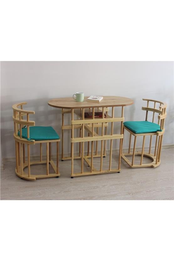 Eymense Latte Bahçe Balkon Mutfak Bohem Huş Masa Sandalye Takımı Yeşil