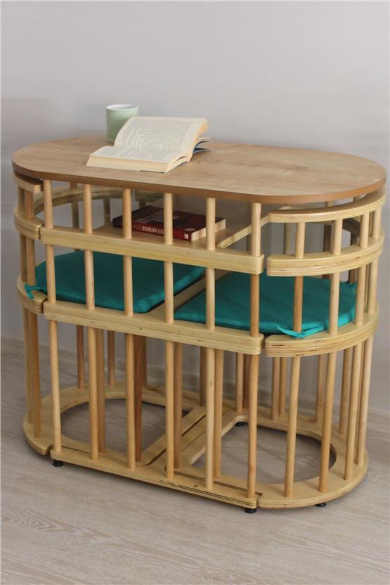 Eymense Latte Bahçe Balkon Mutfak Bohem Huş Masa Sandalye Takımı Yeşil