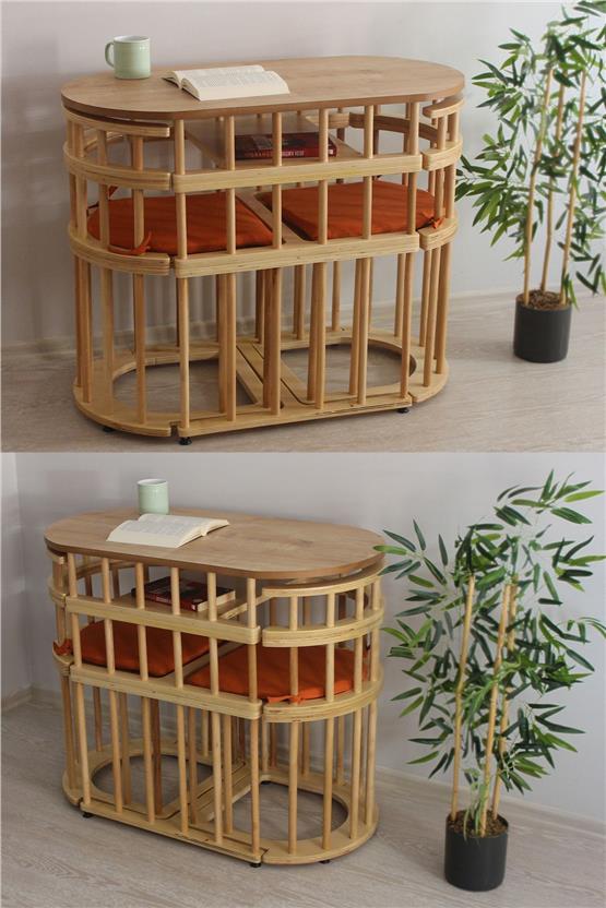 Eymense Latte Bahçe Balkon Mutfak Bohem Huş Masa Sandalye Takımı Kiremit