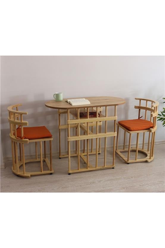 Eymense Latte Bahçe Balkon Mutfak Bohem Huş Masa Sandalye Takımı Kiremit
