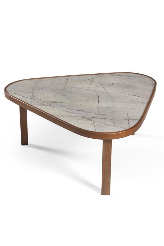 Eymense Leon Gri Mermerli Ceviz Yan Sehpalı İkili Orta Sehpa Gri