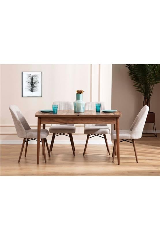 Eymense Lidyana 4 Sandalyeli Mutfak Masa Takımı Krem