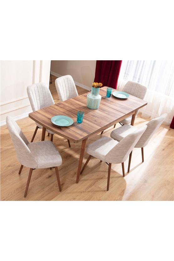 Eymense Lidyana 6 Sandalyeli Mutfak Masa Takımı Krem