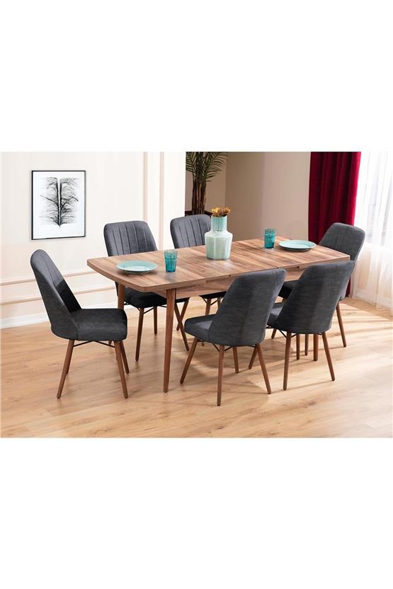 Eymense Lidyana 6 Sandalyeli Mutfak Masa Takımı Antrasit