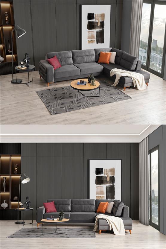 Eymense Lina Çekyatlı Yataklı Dinlenme Köşe Koltuk Antrasit