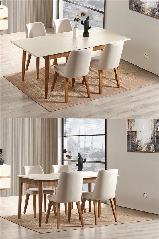 Eymense Linda 4 Sandalyeli Yemek Masa Takımı Krem