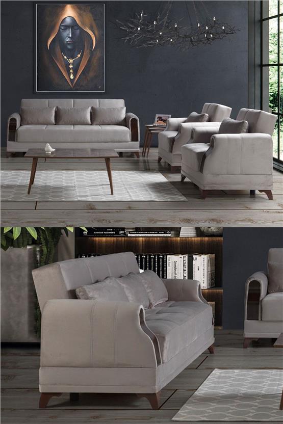 Eymense Linda Çekyatlı Koltuk Takımı 3+3+1+1 Gri
