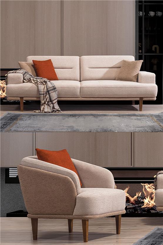 Eymense Linda Modern Koltuk Takımı 3+1 Krem