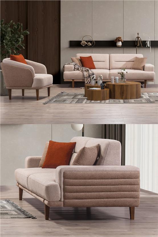 Eymense Linda Modern Koltuk Takımı 3+3+1 Krem