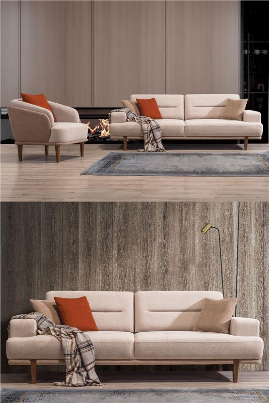 Eymense Linda Modern Koltuk Takımı 3+3+1 Krem