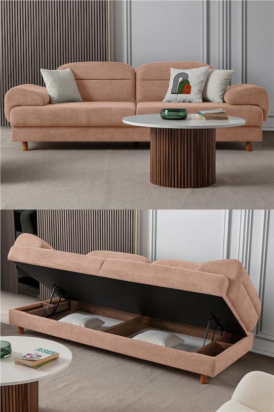 Eymense Lizbon Yataklı Sandıklı Koltuk Takımı 3+3+1+1 Pembe