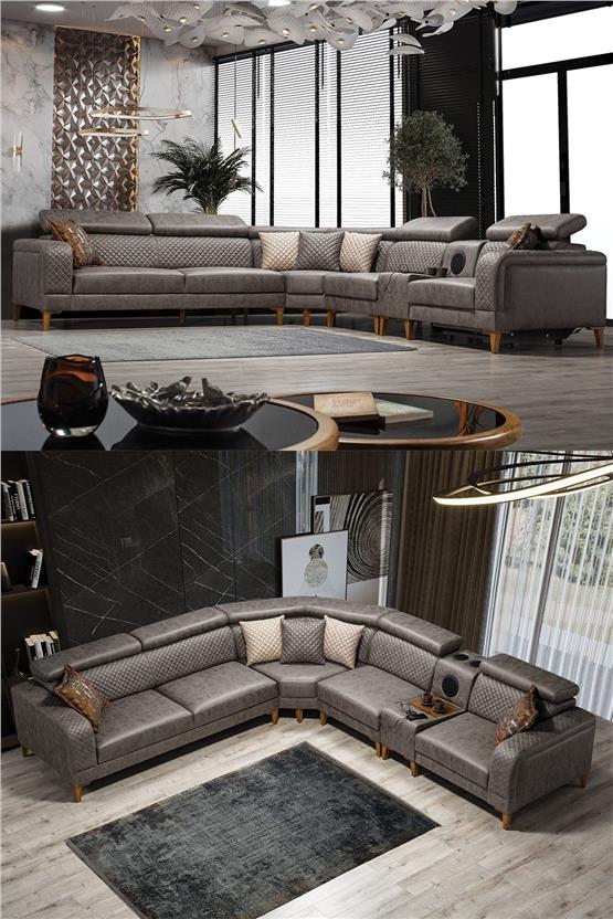 Eymense Lord Ses Sistemli Yataklı Mekanizmalı Köşe Koltuk Takımı Kahve