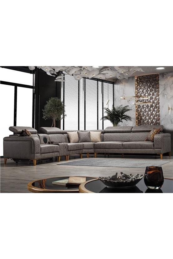 Eymense Lord Ses Sistemli Yataklı Mekanizmalı Köşe Koltuk Takımı Kahve