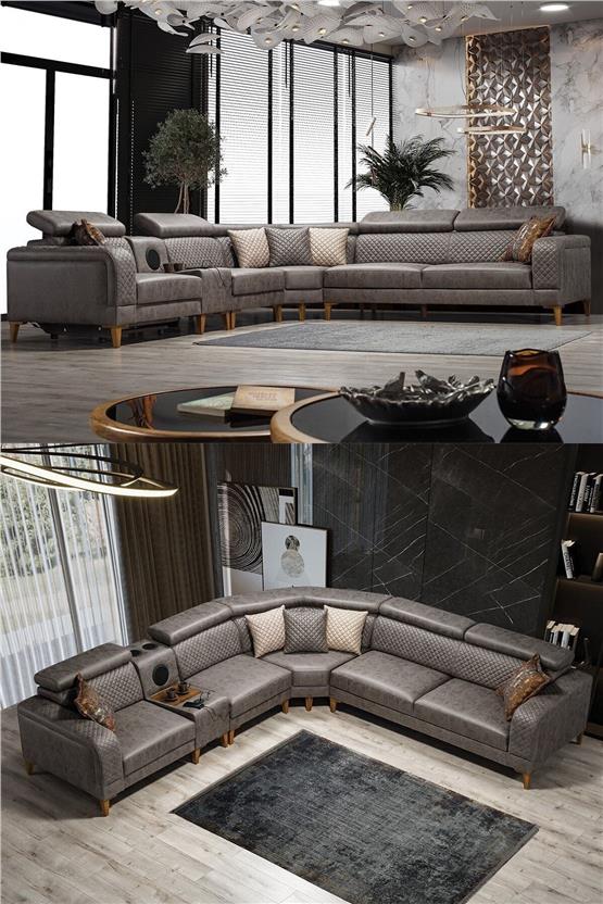 Eymense Lord Ses Sistemli Yataklı Mekanizmalı Köşe Koltuk Takımı Kahve