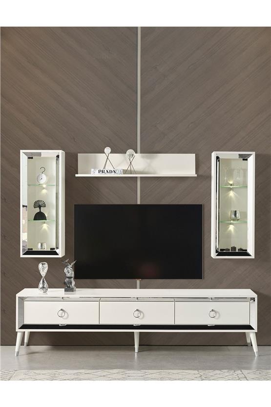 Eymense Lotus Tv Ünitesi Silver Beyaz Silver