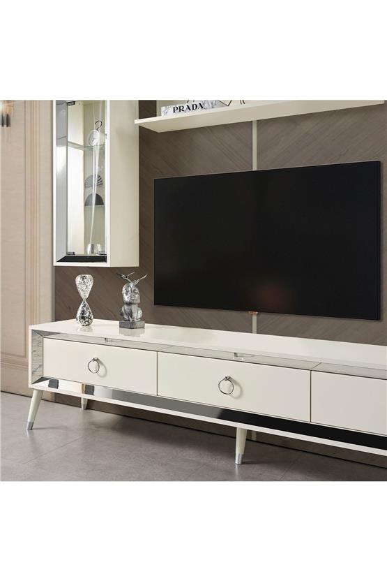 Eymense Lotus Tv Ünitesi Silver Beyaz Silver
