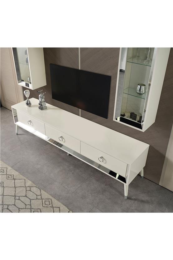 Eymense Lotus Tv Ünitesi Silver Beyaz Silver