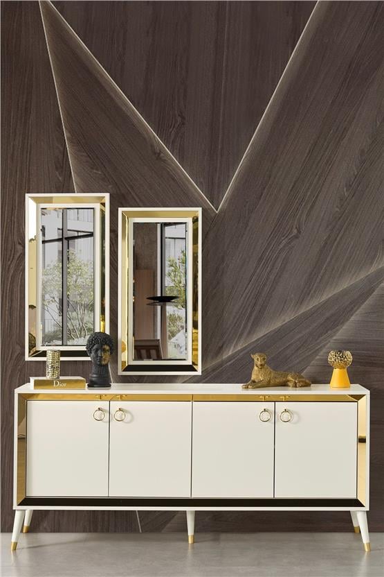 Eymense Lotus Yemek Odası Takımı Gold Beyaz Gold