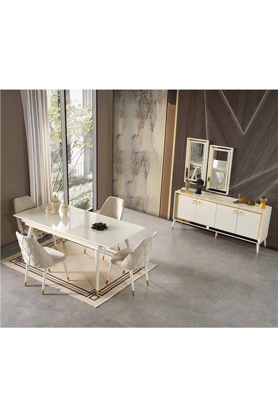 Eymense Lotus Yemek Odası Takımı Gold Beyaz Gold